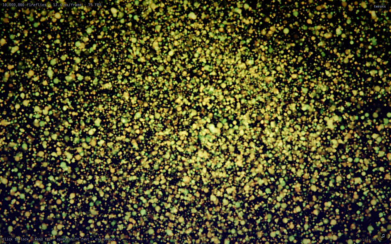 a dense cloud of green and gold points of light