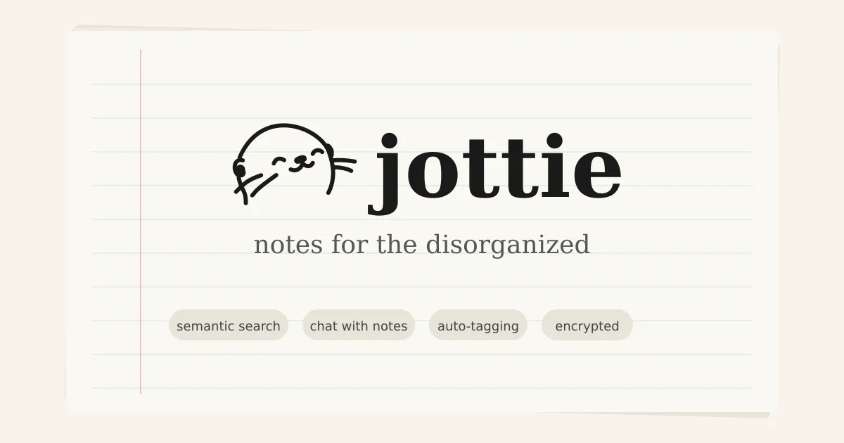 the jottie logo, a sketched seal, on lined notebook paper